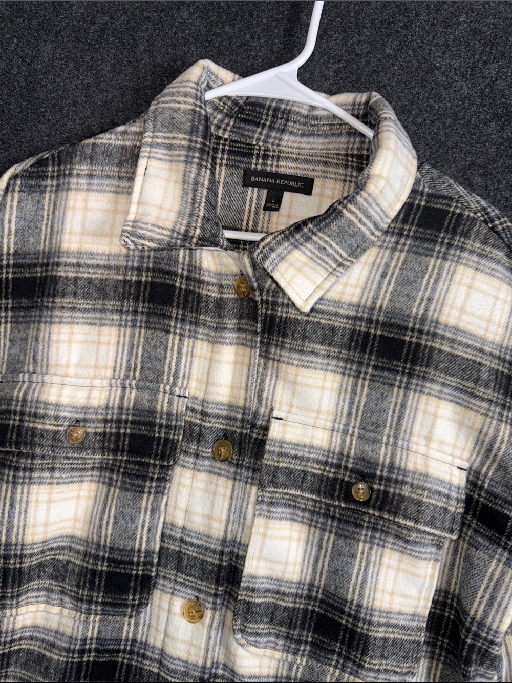 Banana Republic Black & Cream Plaid Utility Shacket